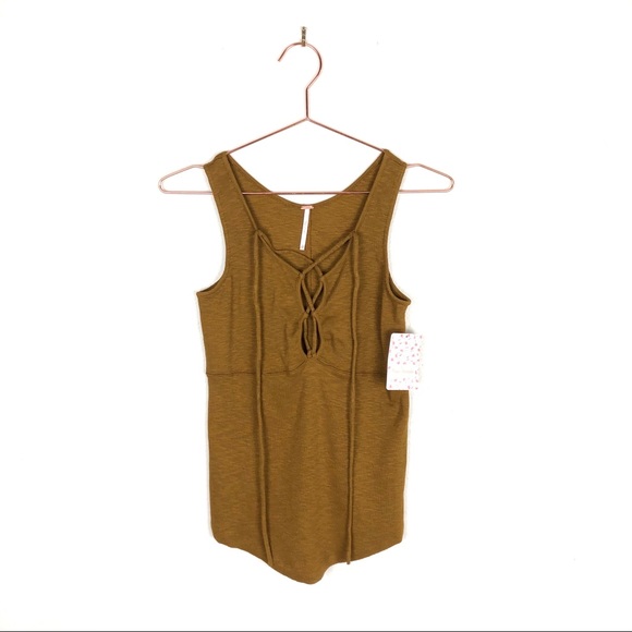 [Free People] Emmylou Lace Up Tank Top Gold - Picture 3 of 8